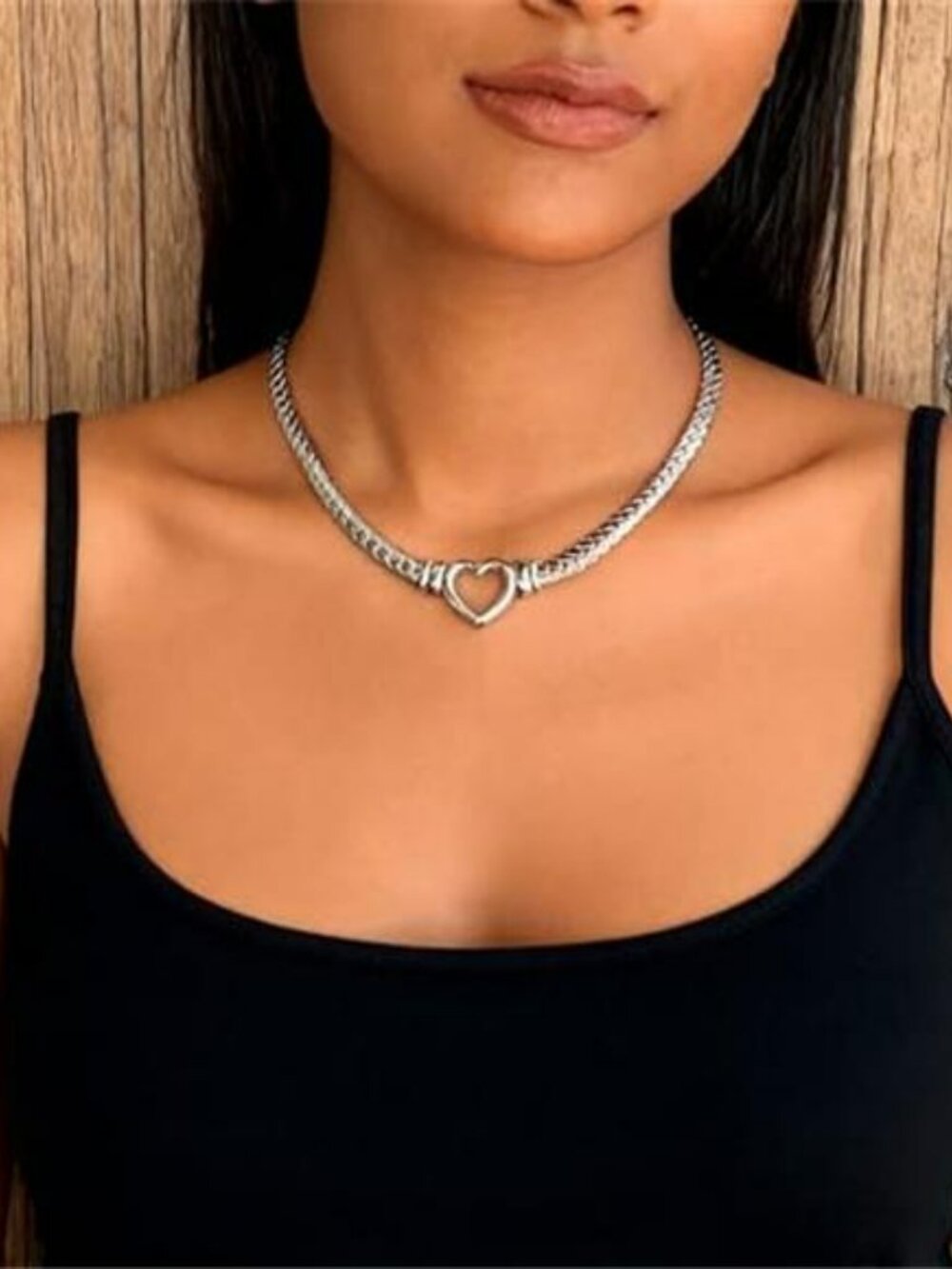 Dainty Heart Necklace for Women Silver Heart Choker Necklace Stainless
